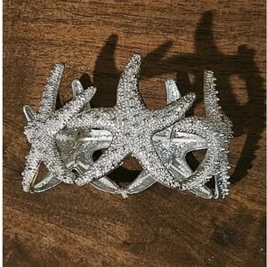 Sparkling Starfish Cuff Bracelet Silver Tone Beach Nautical Women Accessories